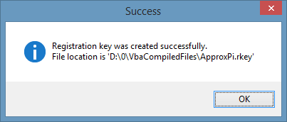 Regisration Key generation success message example