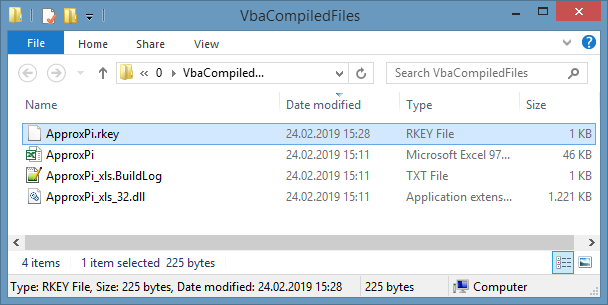 VBA compiled files with generated registration key in folder