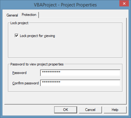 open password protected vba project excel