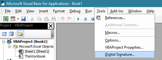 VBA digital signature in the VBE editor