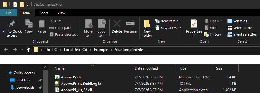 example location of the vba compiled files with buildlog txt included